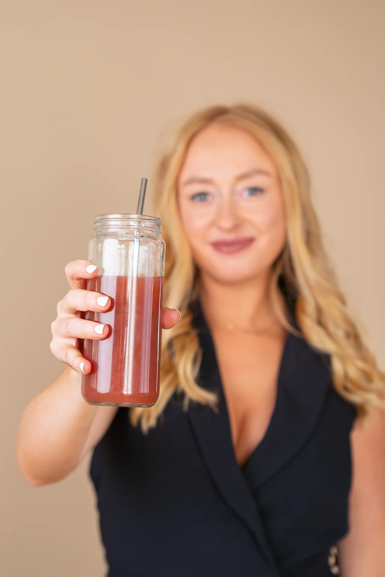 our skin-focused nutritionist drinking juice