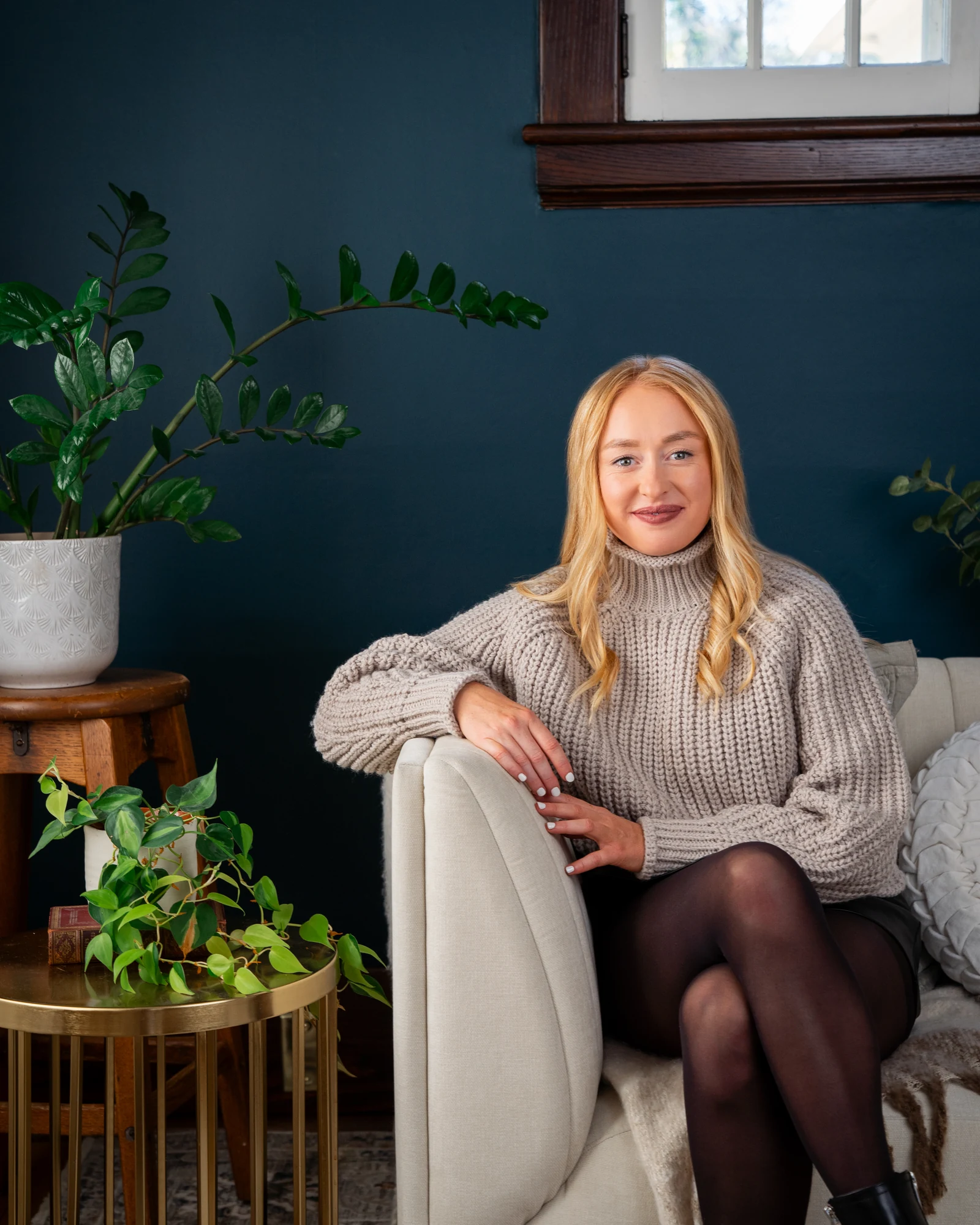 our skin-focused nutritionist sitting in her office